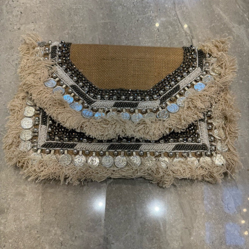 Lulu's Tan and Silver Embellished Clutch